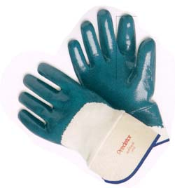 GLOVE  NITRILE PALM COAT;SAFETY CUFF MENS LARGE - Latex, Supported